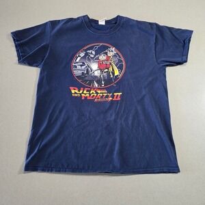 Rick and Morty Part II Back to the Future Parody Navy Blue Graphic Tee Mens L
